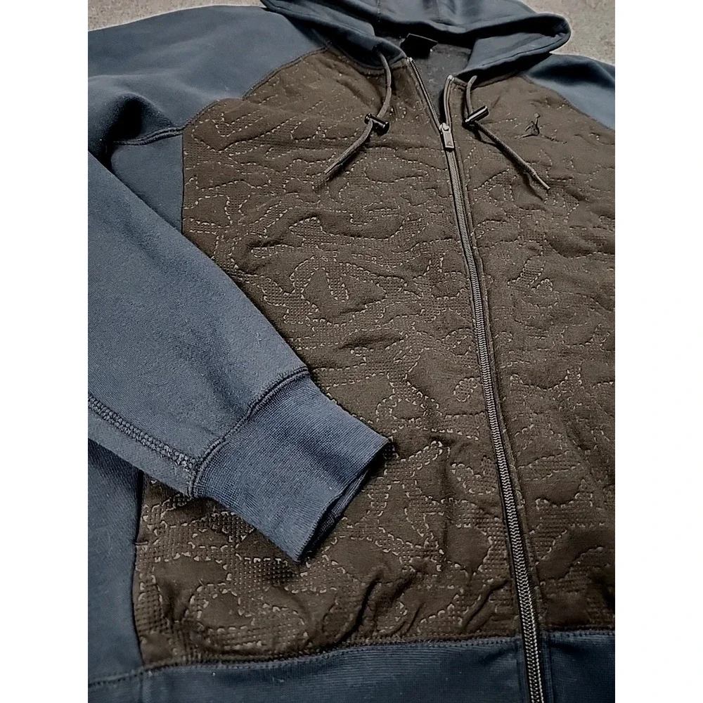 Jordan Jumpman Sweatshirt Hoodie‎ M Blue Gray Quilted Black Blact Cat 23 Bulls